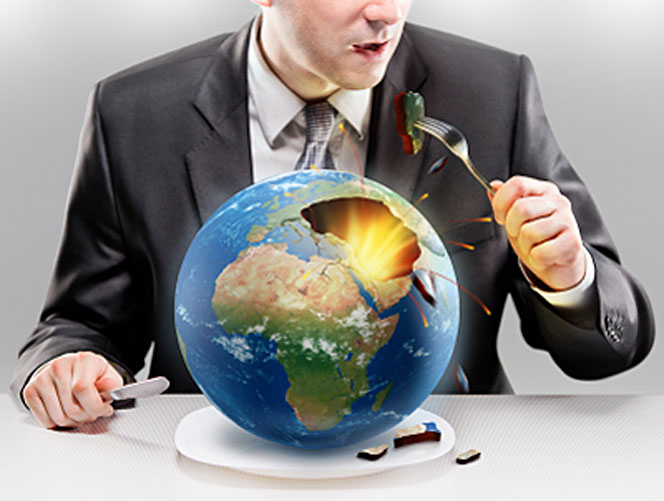 Climate Change Photo - Man Eats the Planet for Dinner