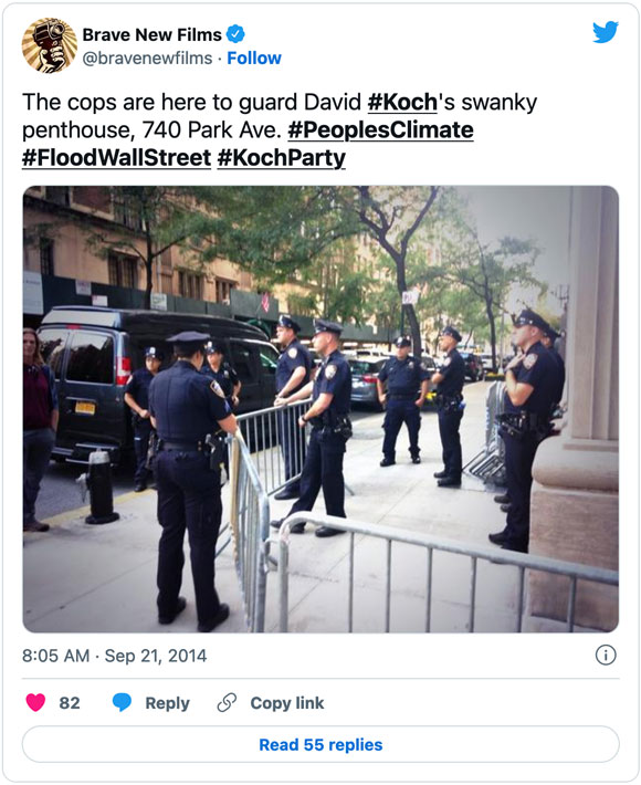 Tweet - Cops guard David Koch's penthouse
