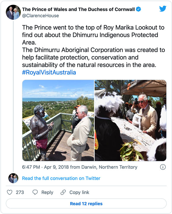 Prince Charles Tweet from Northern Territory