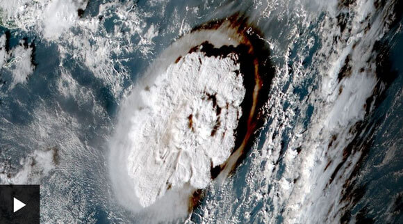 Tonga underwater volcano explodes - satelite image