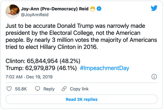 Trump 3 million votes Tweet