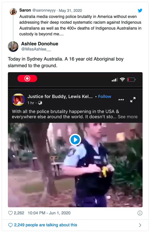 Australia Police Military tactics used on unarmed black teenager