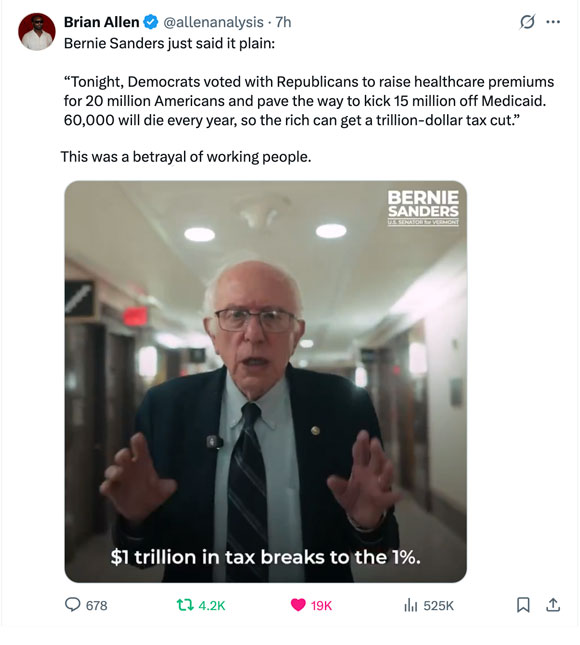 Bernie Sanders - Shutdown, a very very bad vote.