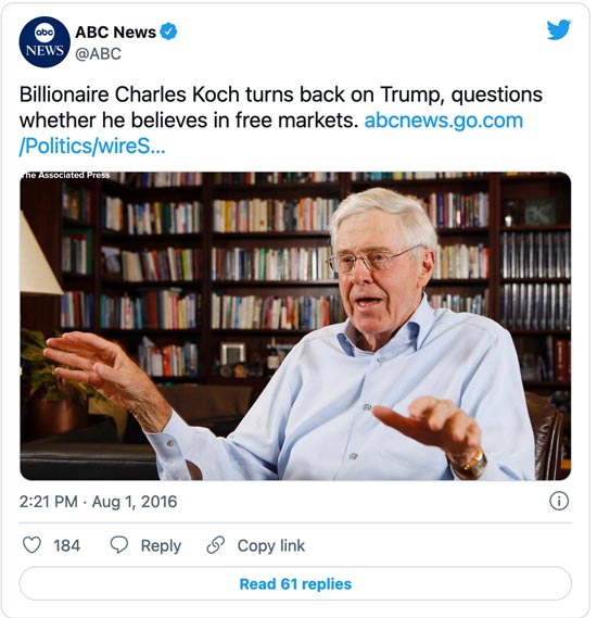 Charles Koch Tweet about Trump