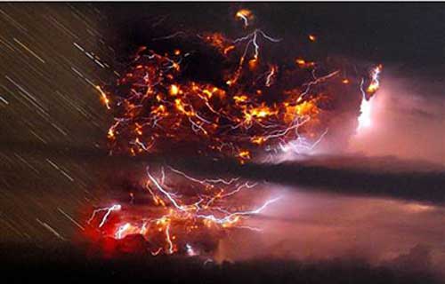 Ligntning Storm above Chilean Volcano 2011