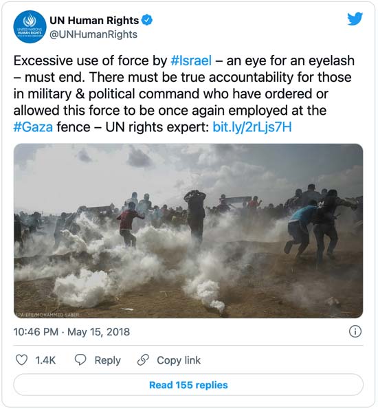 Israel excessive force Tweet