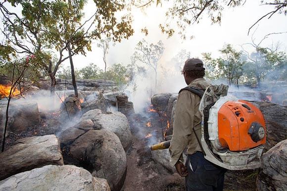 Indigenous Jawoyn Rangers doing winter burn-offs for Northern Territory Fire Management