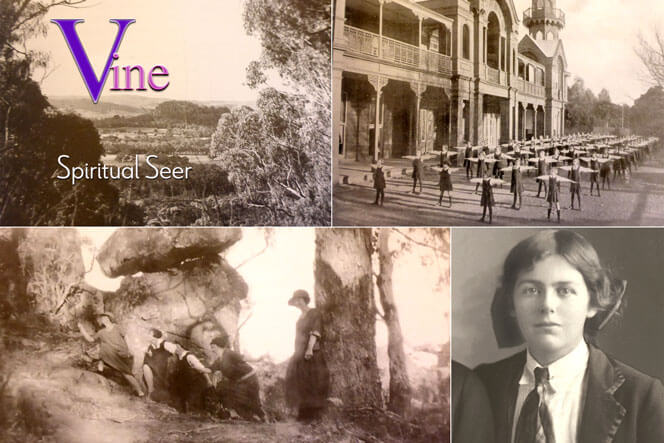 Hanging Rock from Clyde School, now Braemar College, Girls from the Clyde School during Picnic at Hanging Rock and in front of Clyde School - circa 1920. Joan Lindsay in her final year at the Clyde School in 1914. VINE Psychic Editorial.