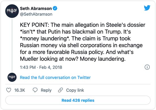 Putin Trump money laundering Tweet