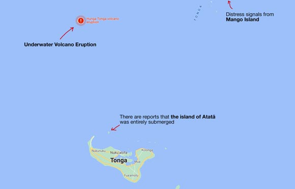 Map of Tonga Volcano eruption