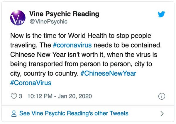Vine Coronavirus tweet