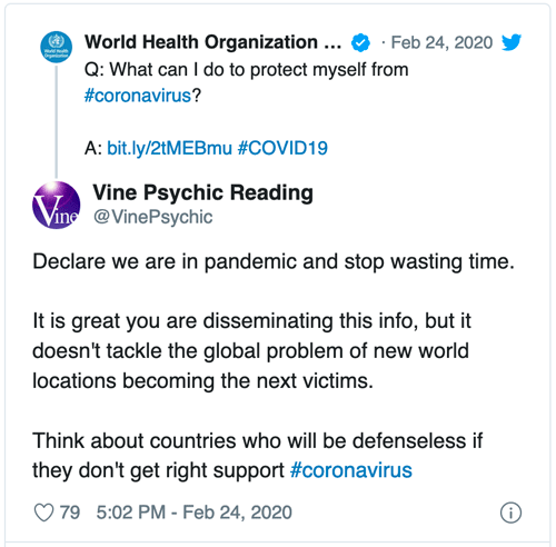 VinePsychic Tweet about Pandemic