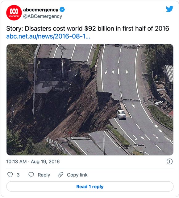 Cost of climate Change Disasters Tweet