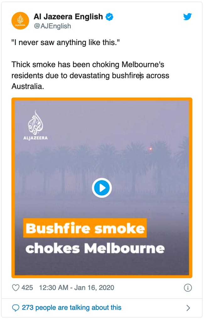 Australin Bush fire Smoke tweet